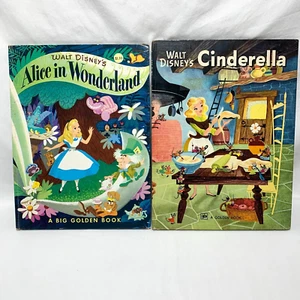 Vtg Walt Disney ALICE IN WONDERLAND & CINDERELLA A Big Golden Book Hardcover Lot - Picture 1 of 6