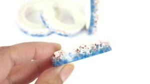 Skinny Blue Floral washi tape with Rose Gold Foil accents - Picture 1 of 2