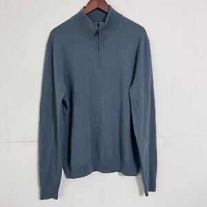 Saks Fifth Avenue Mens Cashmere Sweater Size XL Grey 1/4 Zip Mock Neck Pullover