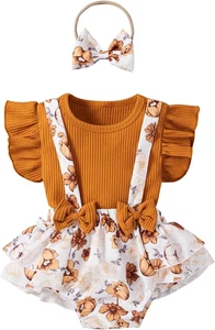 Newborn Baby Girl Clothes Romper Ruffle Short Sleeve Ribbed Tops Summer Infant O - Picture 1 of 19