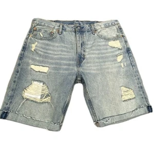 Levi's 412 pantaloncino uomo 38W blu denim invecchiato 5 tasche slim fit con polsini - Foto 1 di 9