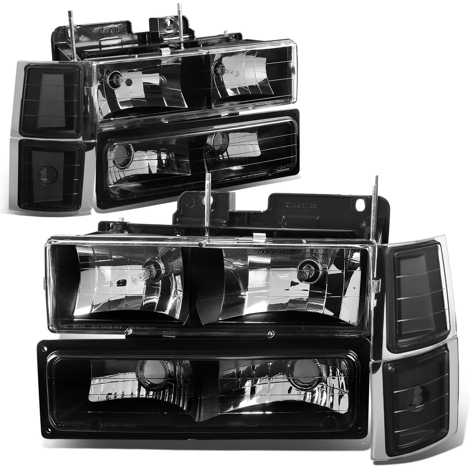 适用于 1994 - 1999 年雪佛兰 C/K 1500 2500 3500 车头灯+保险杠角信号灯黑色 — 第 1/4 张图片