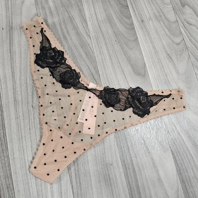 Tanga Victoria's Secret MUY SEXY Malla Transparente Pierna Alta, Beige/Negro, Talla L Foto 1 de 4