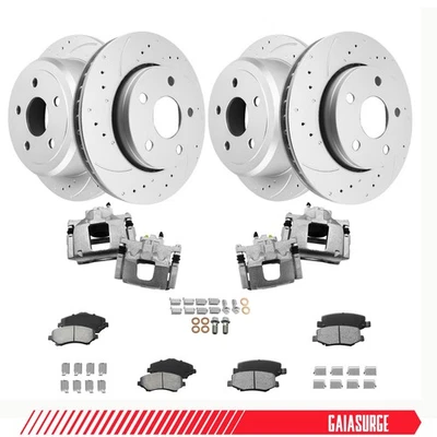FOR 2007-2018 Jeep Wrangler JK Front + Rear Drilled Rotors Pads Brake Calipers Foto 1 de 4