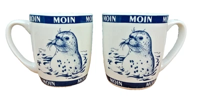 2x maritimer Becher Seehund Moin Moin Ebbe Flut 200ml Porzellan Tasse (1254) - Bild 1 von 4
