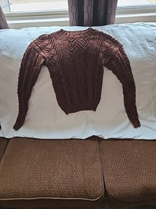 VINTAGE 70's Open Knit Fitted Brown Sweater Women Small Handmade / Never Worn - Picture 1 of 5