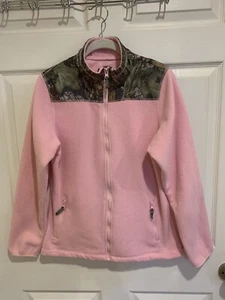 MOSSY OAK Women’s Fleece Zip-Front Jacket Sz.Medium M Pockets Pink w/Camouflage - Picture 1 of 12