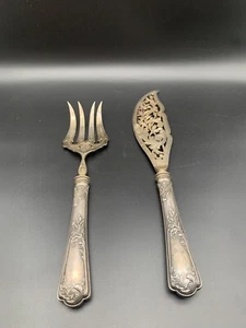 Fisch Service Besteck Silbergriff gefüllt 20. Jh. Klingen Metall versilbert - Bild 1 von 24
