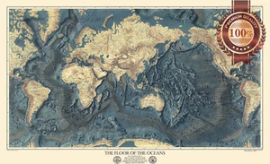 THE FLOOR OF THE OCEANS GEOGRAPHICAL SOCIETY WORLD MAP PRINT PREMIUM POSTER - Picture 1 of 6