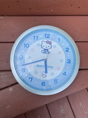 Vintage Hello Kitty clock green blue pink yellow flower details 1976 1999 Sanrio - Image 1 of 4