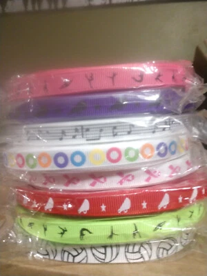 3/8" Grosgrain Patterned ribbon 50 yards ea. You Pick 1 or Discount on multiples - Image 1 of 4