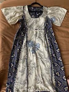 Handmade Vintage Cottage Core Floral Peasant Dress Empire Waist Lace Sleeves S/M - Picture 1 of 7