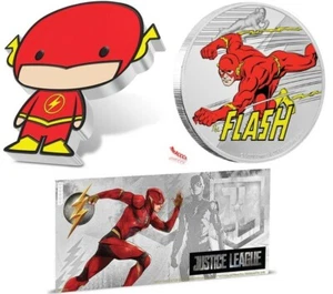 SILVER THE FLASH CHIBI, JUSTICE LEAUGE 6Oth COIN & THE FLASH SILVER NOTE FOIL - Picture 1 of 12