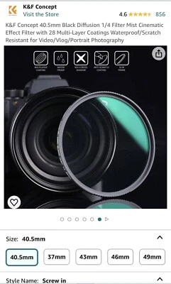 K&F Concept Black Diffusion 1/4 Black Mist Soft Filter Special Effect 40.5mm - Image 1 of 4