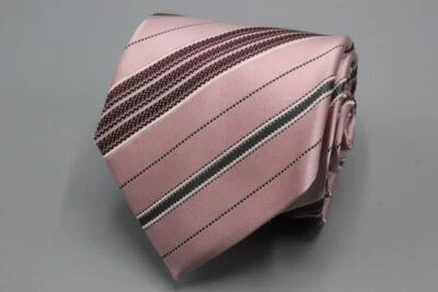 Gravata de seda recente ERMENEGILDO ZEGNA. Rosa com listras marrons e cinza. - Imagem 1 de 4