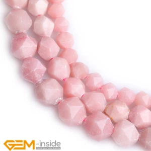 Natural Pink Opal Polygonal Faceted Round Loose Beads For Jewelry Making 15" AU - Picture 1 of 13