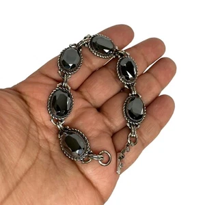 Pulsera de hematita de plata esterlina Danecraft de colección cabujones facetados negros eslabón - Imagen 1 de 10
