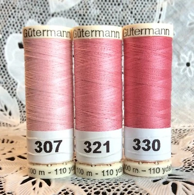 3 NEW different Pink colors GUTERMANN 100% polyester thread 110 yard spools - Image 1 of 4