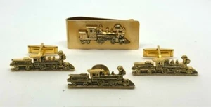 Brass Steam Train Locomotive Tie Clip, Shirt Cuffs and Money Clip - Picture 1 of 2