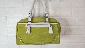 Coach Hampton Satchel Bag Pistachio Green Suede White Leather Trim J04S-5081 - Picture 1 of 19