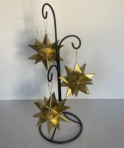 Vintage Pier1 Gold Stars Hanging Christmas Ornament Paper Mache Glitter 3D NOS - Picture 1 of 11