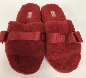 UGG Fluffita Platform Sherpa Slide Slippers Women Sz 7 Red Sheepskin Australia - Picture 1 of 4