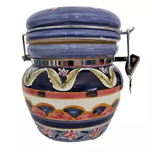 Boulevard Hand Painted Ceramic Canister with Lid & Clamp Closure Storage Jar 7" - Picture 1 of 6