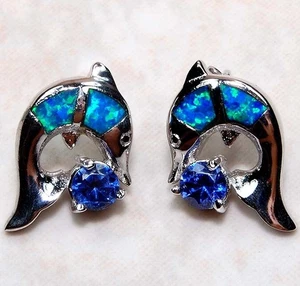 Fischbehandelter Saphir & australischer Opal Inlay 925 Sterling Silber Ohrringe GA9 - Bild 1 von 1
