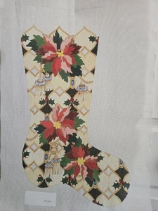 Stricly Christmas Handpainted Needlepoint Canvas Flowers Jewels 23” Stocking - Picture 1 of 4