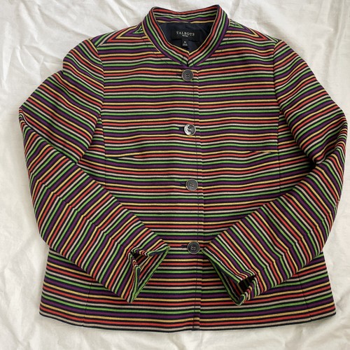 VETEMENTS Blazer Talbots donna taglia 4P Petite giacca a righe arcobaleno colletto mandarino nuovo senza etichette
