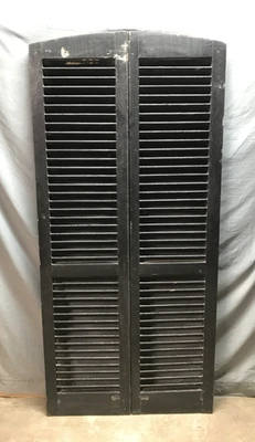 De Colección Par Cúpula Gruesa 17x71 Negro Semi Arco Superior Madera Persiana Antigua 1679-25B Foto 1 de 4