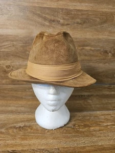 VTG KANGOL Design Safari Fedora Hat Made in USA Medium Genuine Leather Suede - Picture 1 of 12