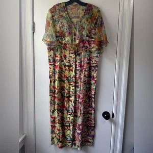 U.R.U Pink and Green V-Neck Flutter Sleeve Maxi Dress - Picture 1 of 11