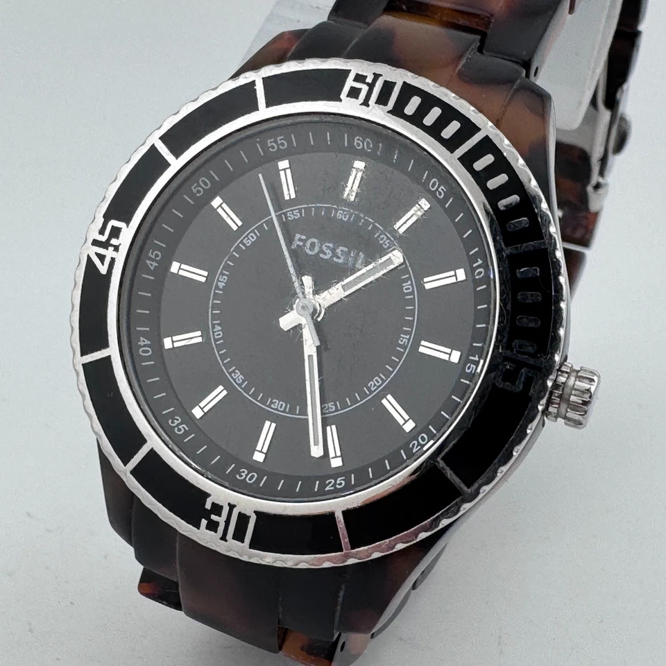 Reloj Cuarzo Fossil ES-2458 Mujer 50m Marrón Plástico Bisel Fijo Nuevo Batería 7.75" Foto 1 de 4