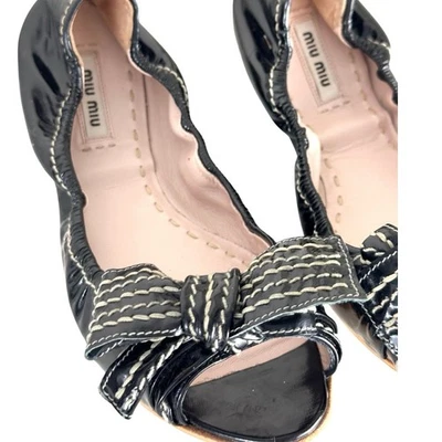 Miu Miu Black Patent Leather Bow Ballet Shoes 38.5 - Image 1 of 4