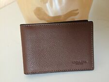 NEW COACH Compact ID Sport Calf leather Men's small ID Wallet Dark Saddle