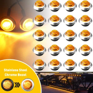 20 12V Amber LED Side Marker Light Chrome 3/4" Bullet Round Car Auto Accessories - Picture 1 of 12