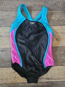 Speedo Girls Swim Suit, Black, Pink, Blue, Sz 12 - Picture 1 of 2