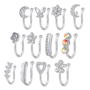 Faux Piercing Jewelry Nose Piercing Stud Faux Nose Rings Fake Nose Stud - Picture 1 of 12