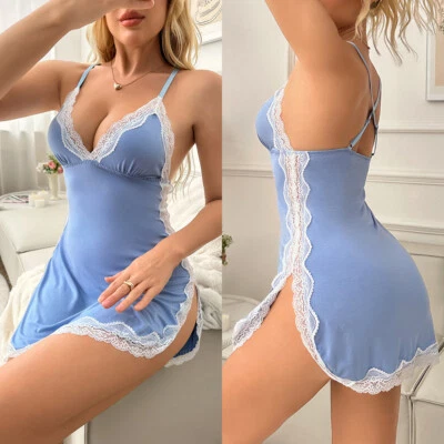 Lencería Sexy para Mujer Algodón Suave Dormir Vestido Camisón Babydoll Prendas para Dormir EE. UU. Foto 1 de 4