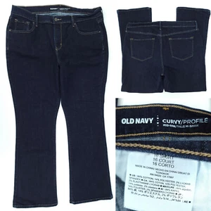 Pantalones de mezclilla Old Navy para mujer 16 cortos 37x29" tiro medio curvilíneos bootcut oscuros índigo elásticos - Imagen 1 de 8