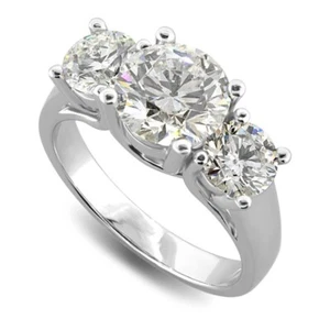 Three Stone 3.30 Carat VS1 F Round Cut Lab Created Diamond Engagement Ring 14k - Picture 1 of 5