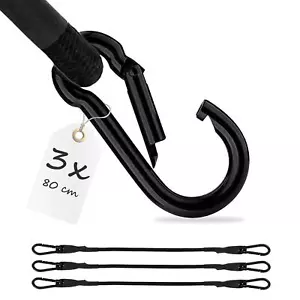 3x Spanngummi mit Karabiner 80cm in Schwarz Latex Spanngurte Gepäckspanner - Bild 1 von 8