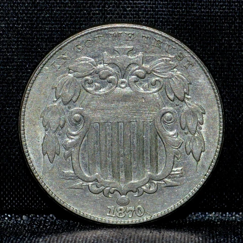 1870 SHIELD NICKEL ✪ AU DETAILS ✪ 5C ALMOST UNCIRCULATED ABOUT CLEANED ◢TRUSTED◣ Cover