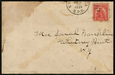 US 1929 #657 Cover NY RPO to Whitney Point Stain VF-XF - Image 1 of 3