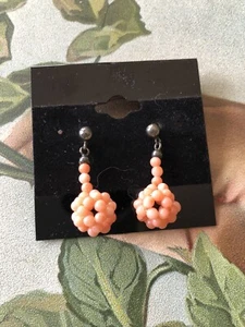 Vintage Genuine Angel Skin Coral Dangle Beaded Earrings Pierced - Picture 1 of 5
