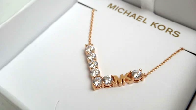Collar Michael Kors Oro Rosa Logo MK 7 Cristales Individuales MKJ7315791 + CAJA MK Foto 1 de 4