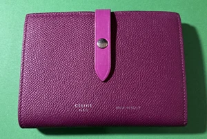 CELINE Fold Wallet Medium Strap Bi-Fold Leather Red Solid Color Women Excellent+ - Picture 1 of 10