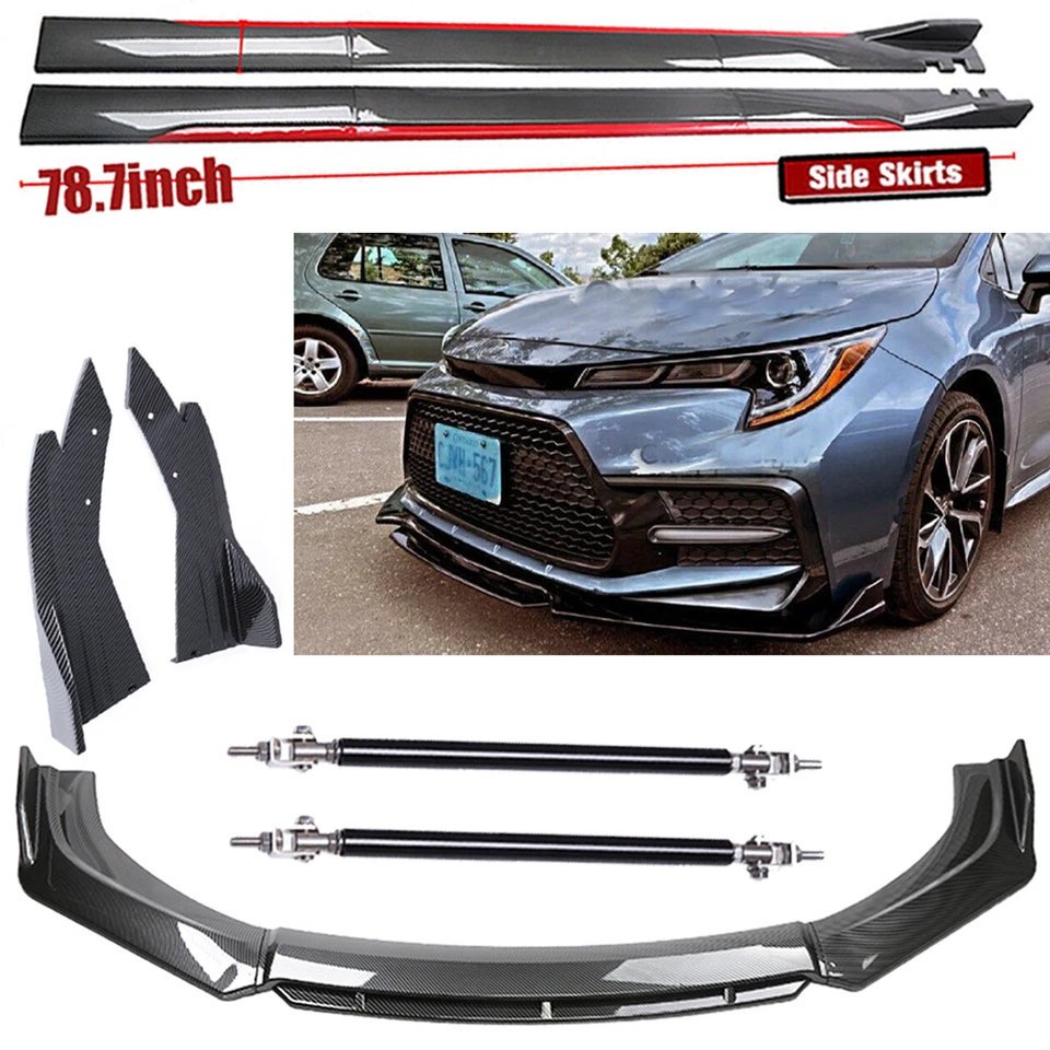 For Toyota Corolla Front Rear Bumper Lips +78.7"Side Skirt Carbon Fiber Body Foto 1 de 4