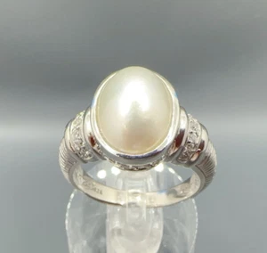 Judith Ripka Sterling Silver Mabe Pearl & CZ Diamonique Sz-9.75 Ring 8.2g #p29 - Picture 1 of 13